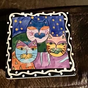 Vintage Cat Tile Coasters Hand Painted Milson & Louis Set 4 Kitty Holder